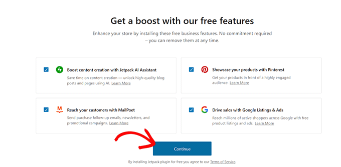 Select free features and click Continue Select free features and click Continue