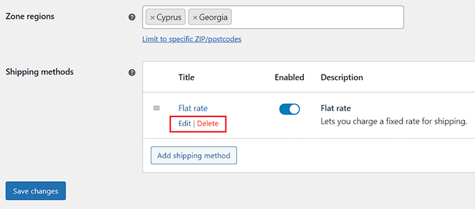 Edit shipping method Edit shipping method
