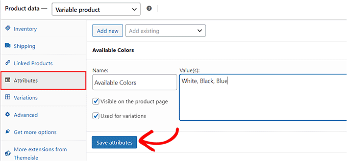 Add product attributes Add product attributes