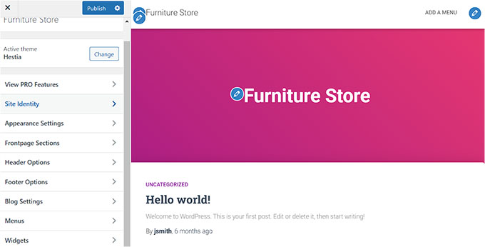 Customize theme in the Customizer Customize theme in the Customizer