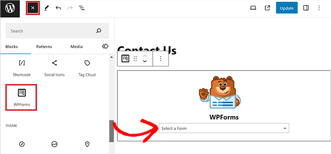 Add the WPForms block Add the WPForms block