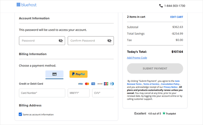 Bluehost checkout, payment, and purchase Bluehost checkout, payment, and purchase
