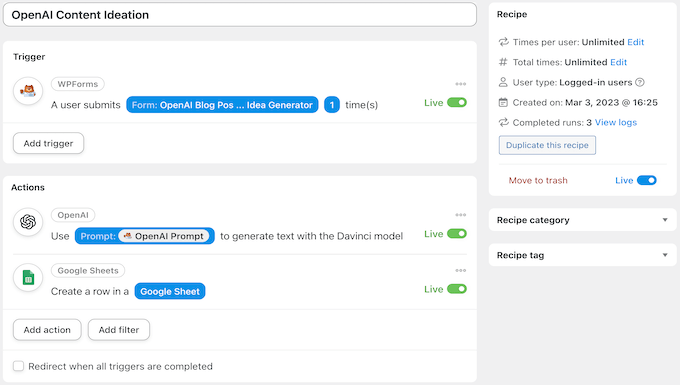 Automator and OpenAI content ideation recipe Automator and OpenAI content ideation recipe