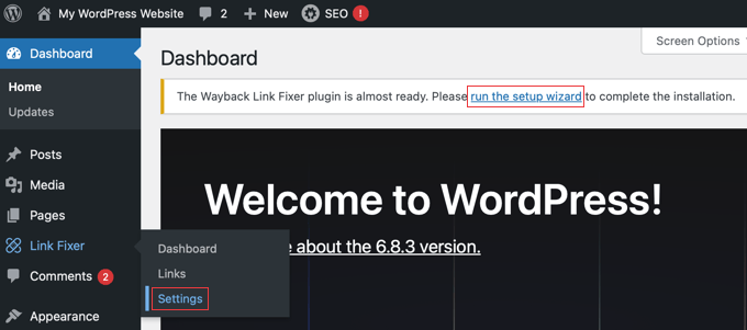 Launch the Wayback Link Fixer Setup Wizard