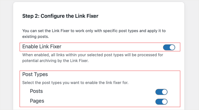 Wayback Link Fixer Setup Wizard Step 2