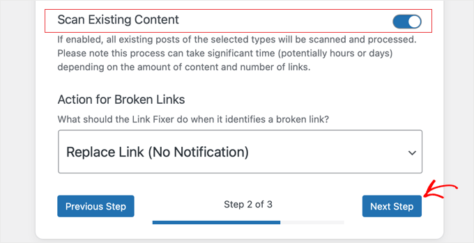 Wayback Link Fixer Setup Wizard Step 2