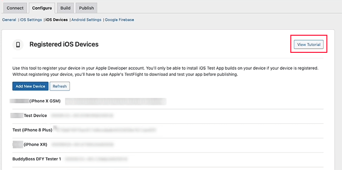 Add your registered iOS device in BuddyBoss