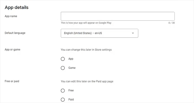 Configure app details and create an app