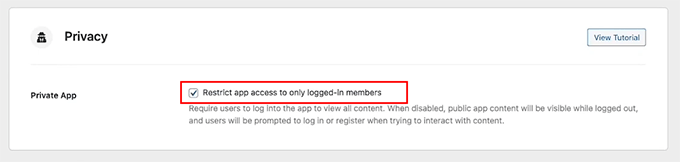 Check the Privacy box in the BuddyBoss app
