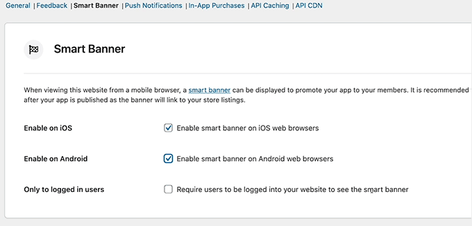 Configure smart banner settings in BuddyBoss app