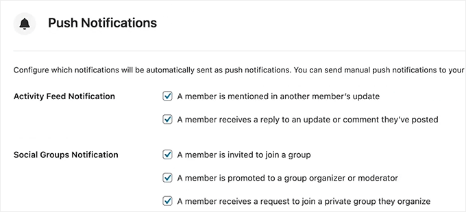 Enable different push notifications in BuddyBoss app