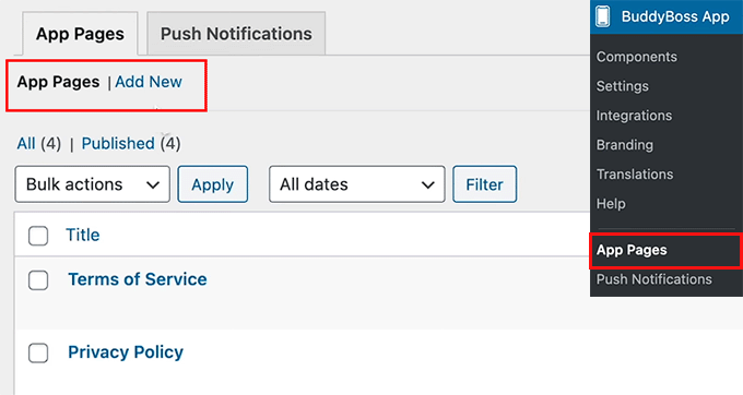 Add app pages in the BuddyBoss App