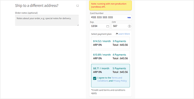 Multiple installment plans offered with Splitit