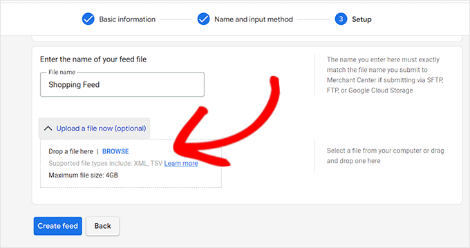 Upload file and click the Create Feed button Upload file and click the Create Feed button