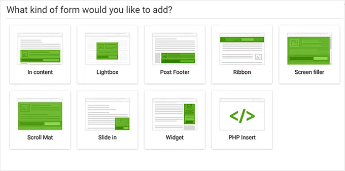 Different form types in Thrive Leads