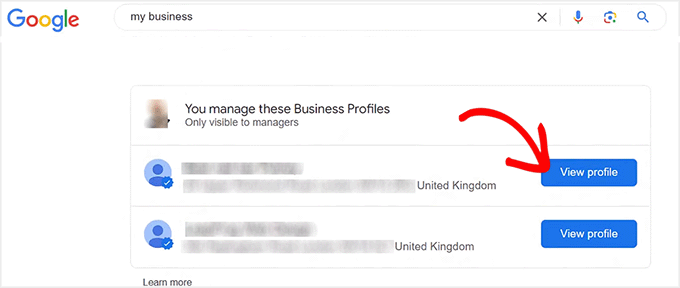 Click View Profile button to view your Google Business Profile