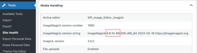 Viewing the ImageMagick Version in Site Health Viewing the ImageMagick Version in Site Health