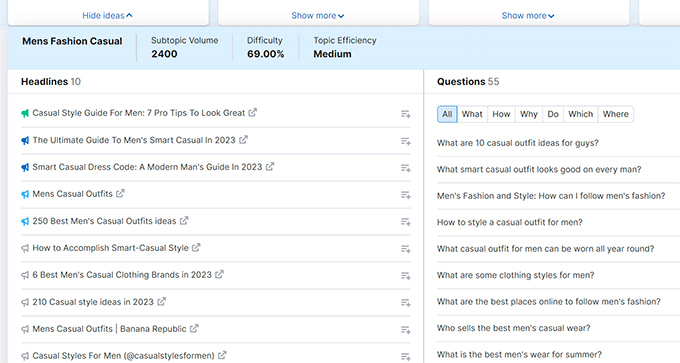 Subtopic headlines and questions Subtopic headlines and questions