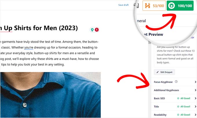 All in One SEO showing SEO score for blog post All in One SEO showing SEO score for blog post