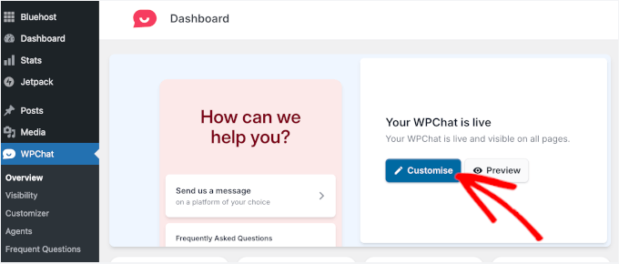 The Customise button on the Overview panel The Customise button on the Overview panel
