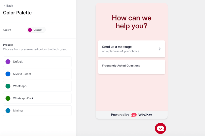 Choosing a theme for the click-to-chat button Choosing a theme for the click-to-chat button