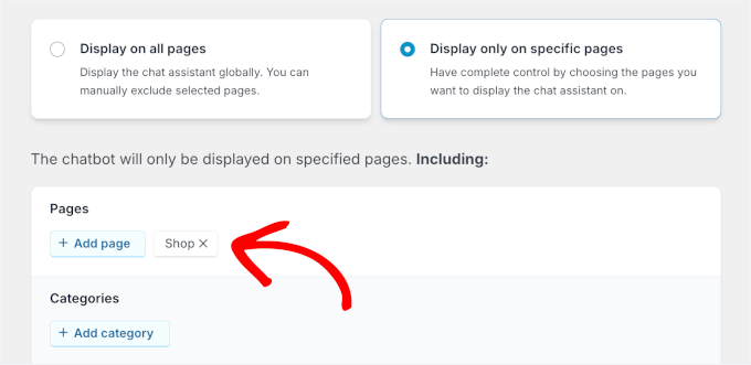 Choosing the Shop page to display click-to-chat Choosing the Shop page to display click-to-chat