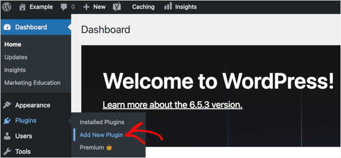 The Add New Plugin submenu under Plugins in the WordPress admin area The Add New Plugin submenu under Plugins in the WordPress admin area