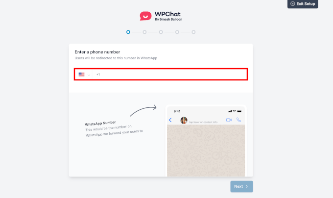 Entering a phone number to connect with WPChat Entering a phone number to connect with WPChat