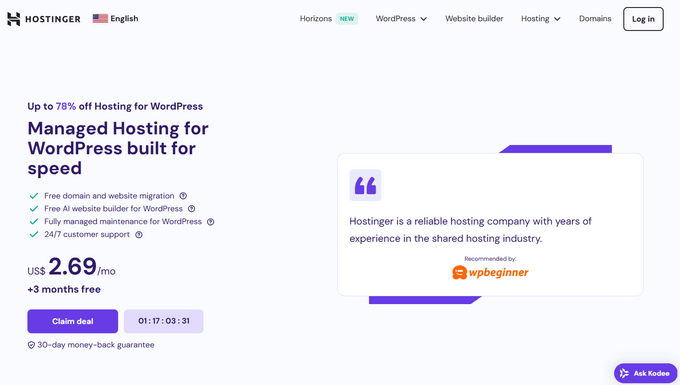 Hostinger website homepage