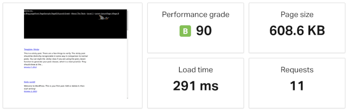 Rapyd Cloud Pingdom speed test results showing a 291 ms load time