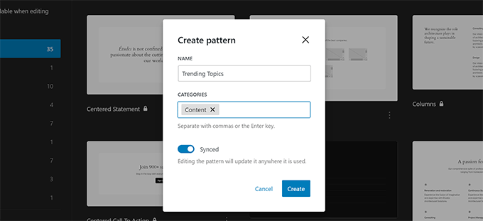 Creating new pattern in WordPress 6.4 Creating new pattern in WordPress 6.4