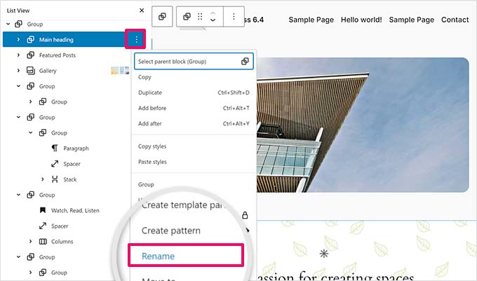 Rename a group block Rename a group block