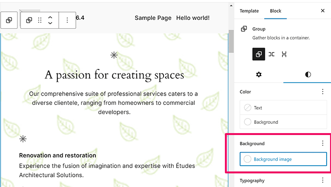Setting background image for the Group block Setting background image for the Group block