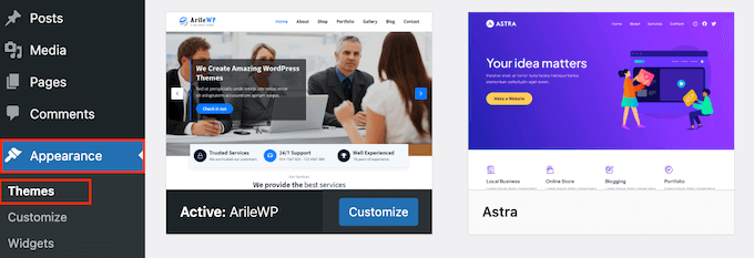 Opening the WordPress customizer Opening the WordPress customizer