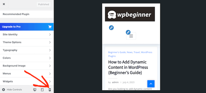 Testing the mobile version of your website using the built-in WordPress site settings Testing the mobile version of your website using the built-in WordPress site settings