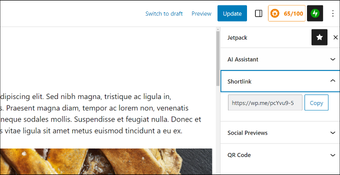 Create shortlink using jetpack Create shortlink using jetpack