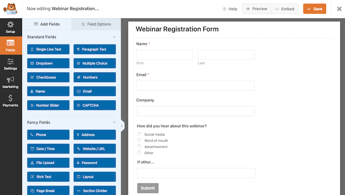 Adding a webinar registration form to a website or blog using WPForms Adding a webinar registration form to a website or blog using WPForms