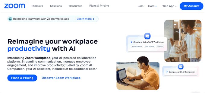 Zoom's homepage Zoom's homepage