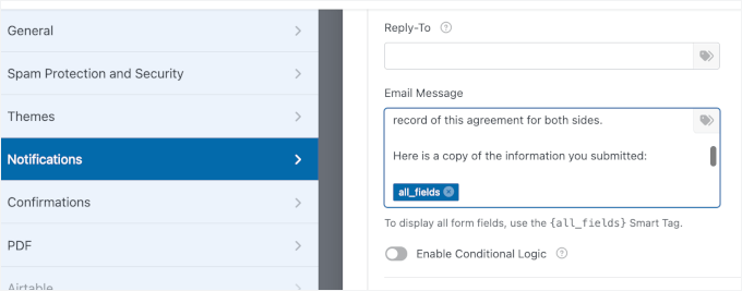 Editing the notification email message