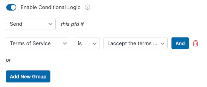 Enabling conditional logic for the PDF generation