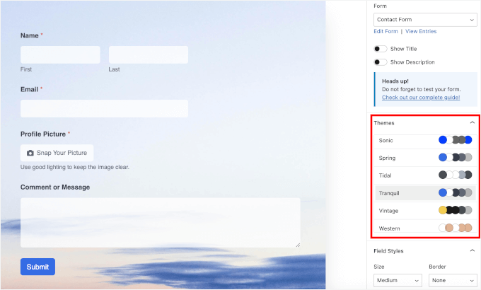 Applying a WPForms theme