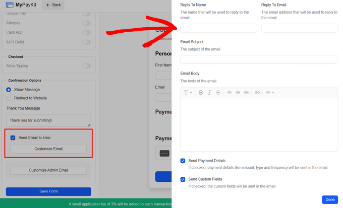 Send customized email to user after payment