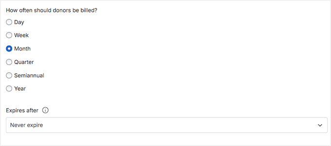 Choose a billing interval for recurring donations in Charitable