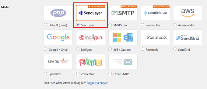 Choose SendLayer as the mailer Choose SendLayer as the mailer