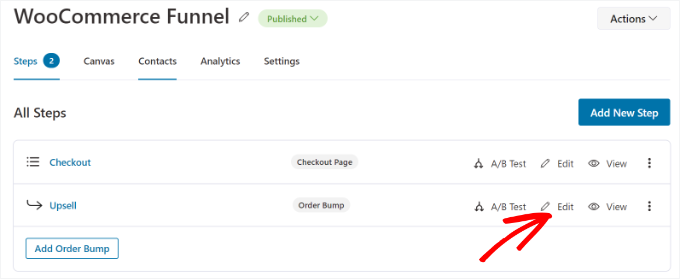 Edit the order bump page Edit the order bump page