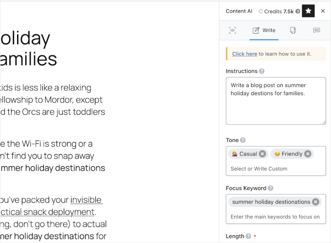 Rank Math content AI feature