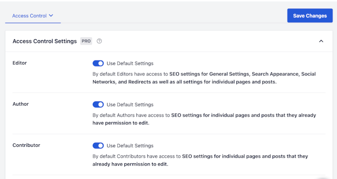 Access control settings in AIOSEO
