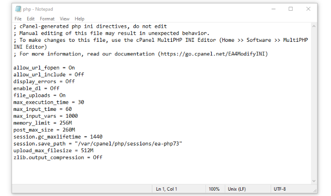 Edit php ini file Edit php ini file