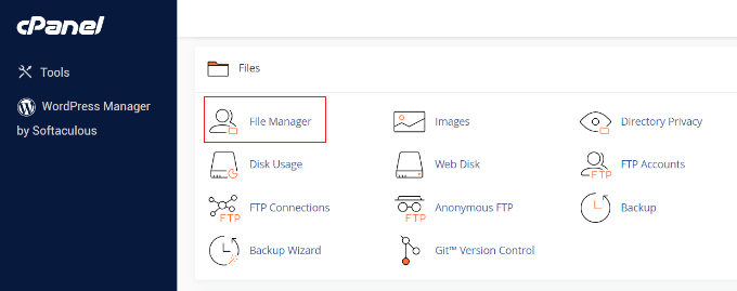 Open file manager in cpanel Open file manager in cpanel