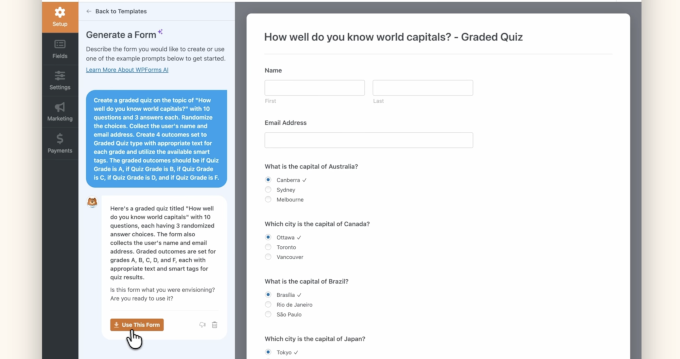 WPForms AI form builder Quiz template WPForms AI form builder Quiz template
